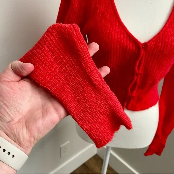 Lioness Heartbreaker Cardi Red Knit Button Cardigan Wool Blend Size Medium - Picture 6 of 10